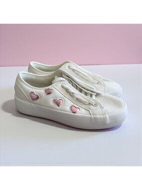 SINCERELY JULES Tag Pink White Heart Print Sneakers Size 8.5